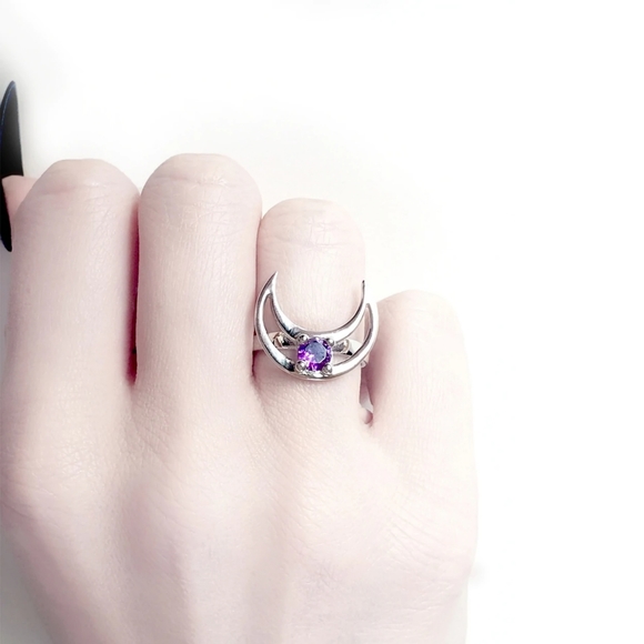 ♡ ROGUE + WOLF Mirror Stainless Steel Ring Rhea 925 Silver Amethyst Stone Purple - Picture 5 of 12